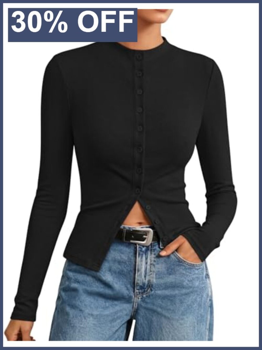 Mock Neck Button Front Lightweight Cardigan Sweater Long Sleeve Fall
